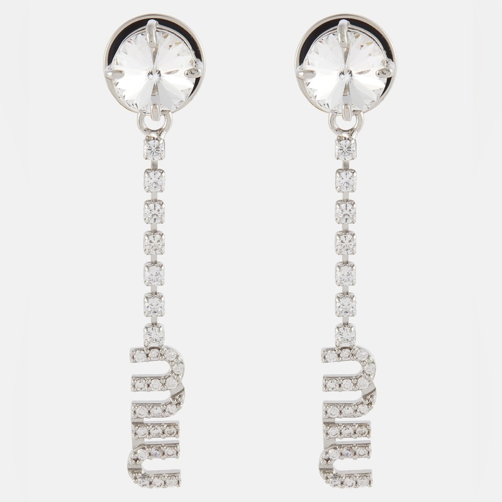 Miu Miu Logo Embellished Crystal Drop Earrings